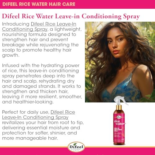 Difeel Rice Water Leave-in Conditioning Spray 8 oz. – Moisturizing Leave In Conditioner for Dry Damaged Hair - görsel 6