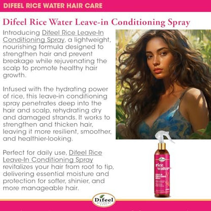Difeel Rice Water Leave-in Conditioning Spray 8 oz. – Moisturizing Leave In Conditioner for Dry Damaged Hair