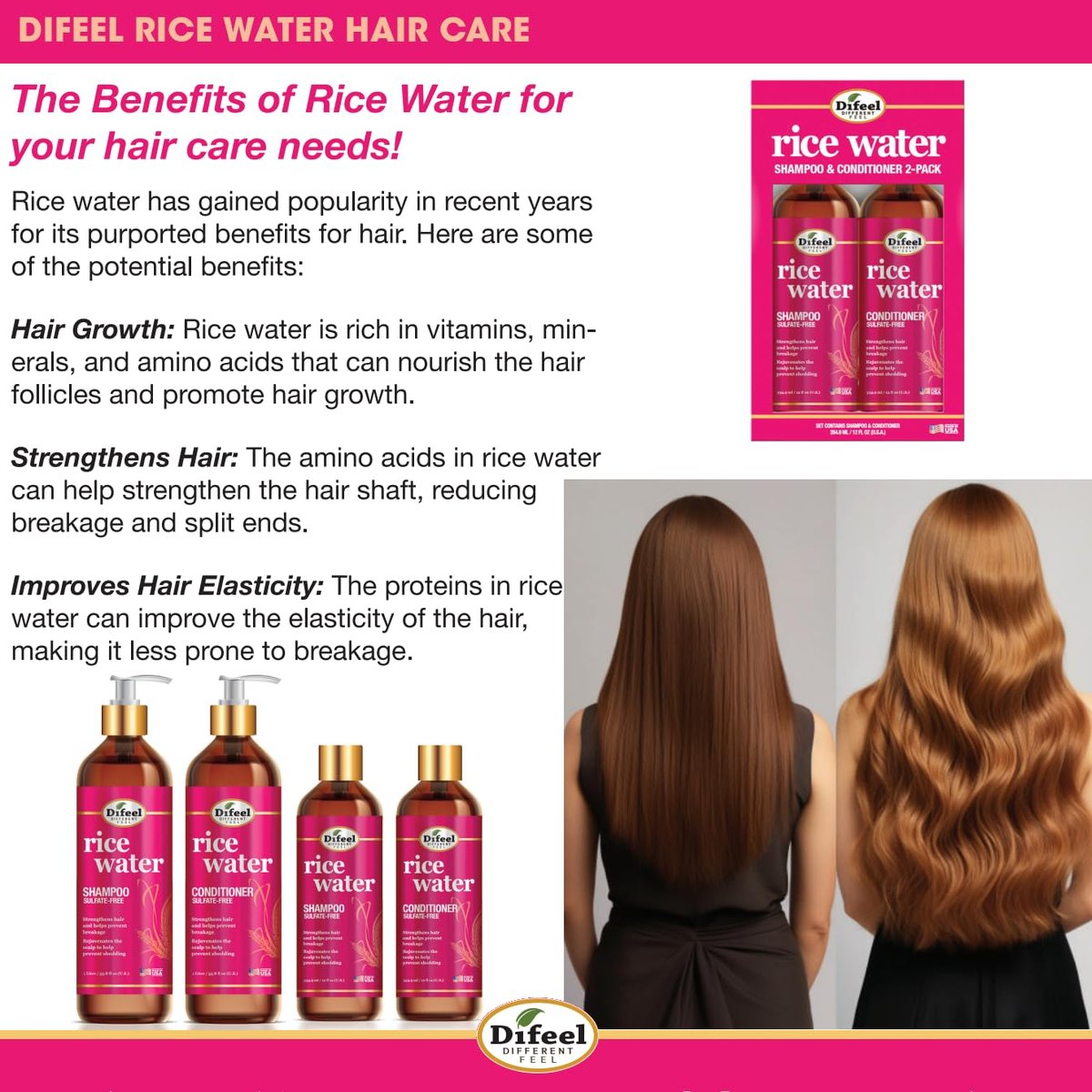 Difeel Rice Water Leave-in Conditioning Spray 8 oz. – Moisturizing Leave In Conditioner for Dry Damaged Hair - görsel 11