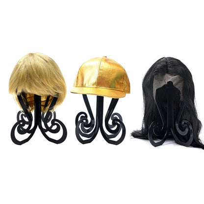 GenmeiFBH Plastic 3-Pack Wig Stand – Black Wig Head Stand, Easy to Assemble Wig Holder Display Stand for Wigs, Beanies, Hats – 11.61 Inch