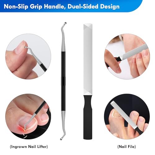Professional Ingrown Toenail Tools Kit for Seniors – Wide Jaw Straight Nail Clippers & Large Angled Cutter for Heavy Duty Thick Toe Nails – Manicure Set for Men & Women (Extra Large, Black) Avelisse