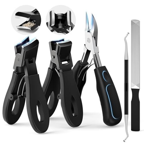 Professional Ingrown Toenail Tools Kit for Seniors – Wide Jaw Straight Nail Clippers & Large Angled Cutter for Heavy Duty Thick Toe Nails – Manicure Set for Men & Women (Extra Large, Black) Avelisse