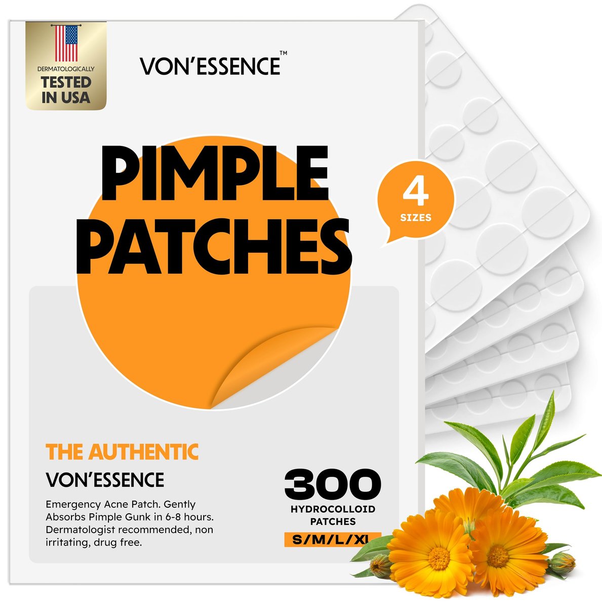 300 Pimple Patches – Hydrocolloid Zit Stickers with Salicylic Acid, Tea Tree & Calendula | Overnight Blemish Care - görsel 1