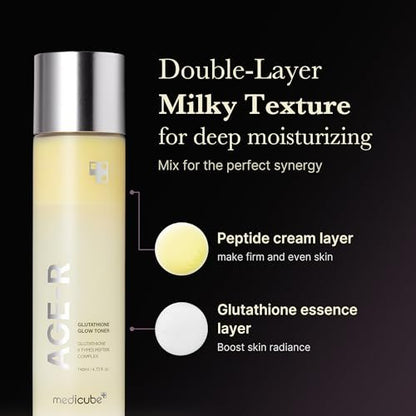medicube Age-R Glutathione Glow Milky Toner - Low-Irritation Double Layer Toner for Glass Glow Skin with Peptide, Even Skin Tone, Radiance, Hydration, Korean Skincare (4.73 Fl Oz)