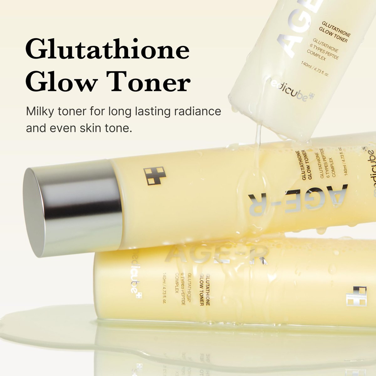 medicube Age-R Glutathione Glow Milky Toner - Low-Irritation Double Layer Toner for Glass Glow Skin with Peptide, Even Skin Tone, Radiance, Hydration, Korean Skincare (4.73 Fl Oz) - görsel 4
