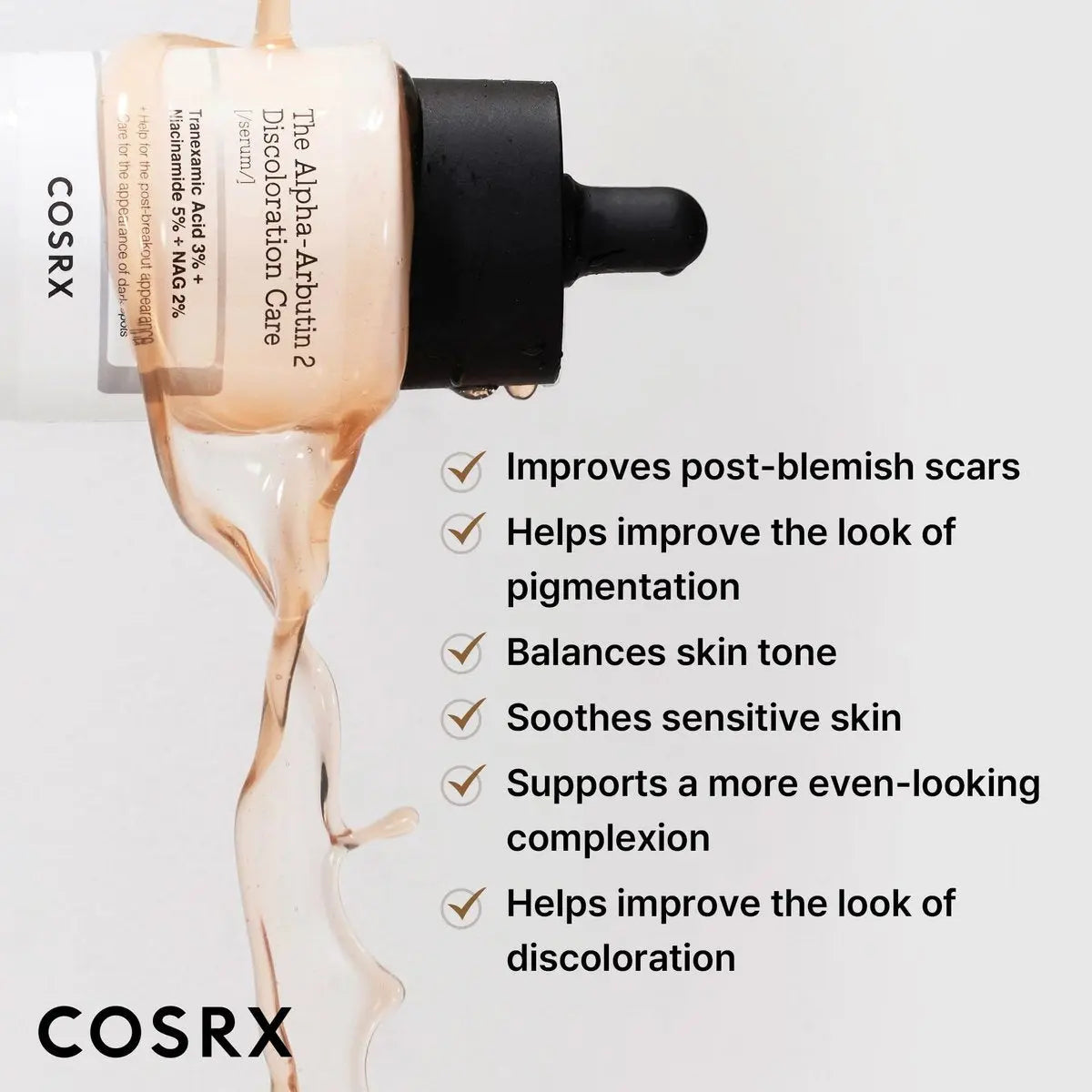 COSRX 2% Alpha Arbutin Discoloration Care Face Serum with Niacinamide, Glutathione & Tranexamic Acid - Dark Spot & Uneven Tone Corrector, Daily Korean Skincare for Men and Women, 1.7 fl oz Avelisse