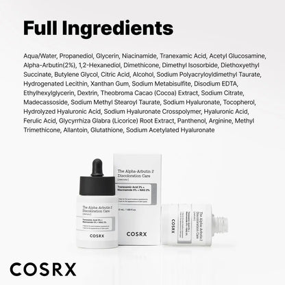 COSRX 2% Alpha Arbutin Discoloration Care Face Serum with Niacinamide, Glutathione & Tranexamic Acid - Dark Spot & Uneven Tone Corrector, Daily Korean Skincare for Men and Women, 1.7 fl oz Avelisse
