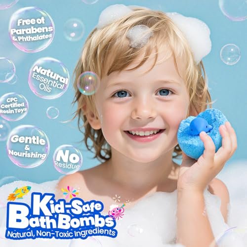 Bath Bombs for Kids with Surprise Inside – 28 Fun Fizzy Shower Bombs with Land & Sea Animal Toys, Non-Toxic, Birthday Party Favors & Stocking Stuffers for Girls and Boys Avelisse