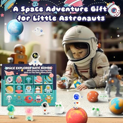 20 Pack Galaxy Bath Bombs for Kids with Space Explorer Toys - Cosmic Adventure Bath Bombs with Astronauts, Rockets, Planets & Glow-in-The-Dark Aliens Inside, End-of-School Year Gifts Avelisse