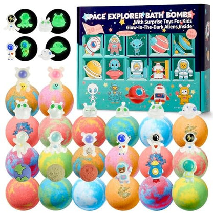 20 Pack Galaxy Bath Bombs for Kids with Space Explorer Toys - Cosmic Adventure Bath Bombs with Astronauts, Rockets, Planets & Glow-in-The-Dark Aliens Inside, End-of-School Year Gifts Avelisse
