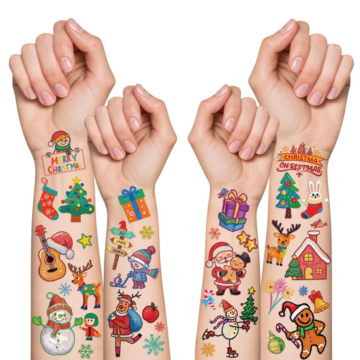 Greingways 180 Styles Christmas Temporary Tattoos for Kids - Party Favors, Stocking Stuffers, Non-Luminous Stickers - görsel 1