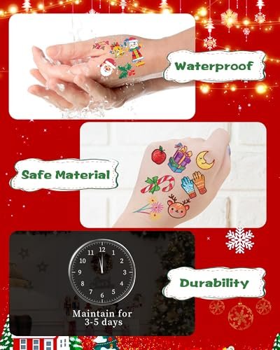 Greingways 180 Styles Christmas Temporary Tattoos for Kids - Party Favors, Stocking Stuffers, Non-Luminous Stickers
