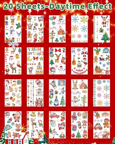 Greingways 180 Styles Christmas Temporary Tattoos for Kids - Party Favors, Stocking Stuffers, Non-Luminous Stickers - görsel 4