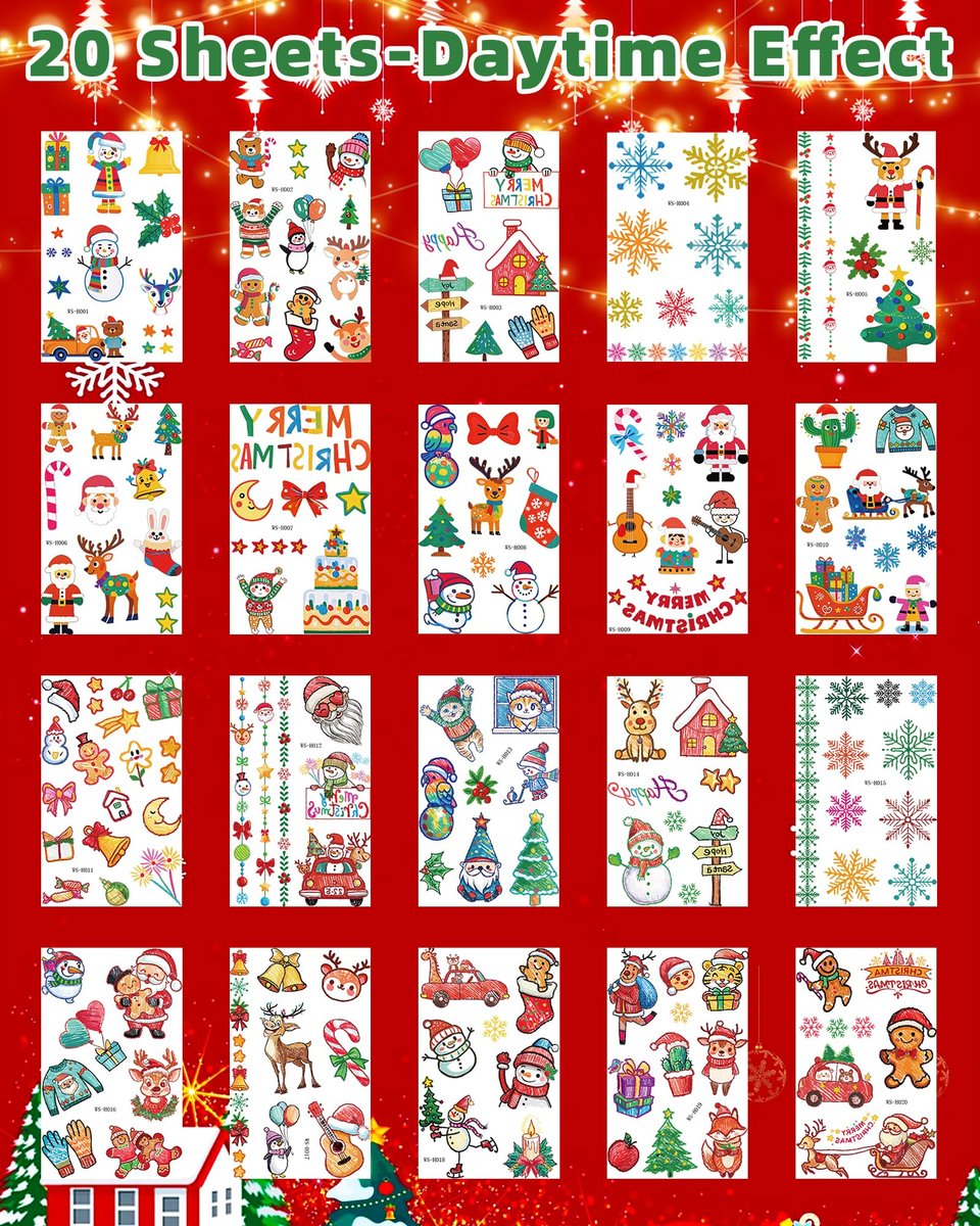 Greingways 180 Styles Christmas Temporary Tattoos for Kids - Party Favors, Stocking Stuffers, Non-Luminous Stickers - görsel 3