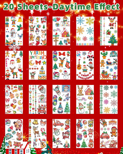 Greingways 180 Styles Christmas Temporary Tattoos for Kids - Party Favors, Stocking Stuffers, Non-Luminous Stickers