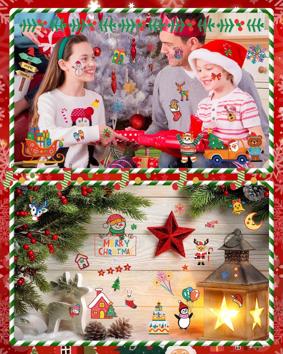 Greingways 180 Styles Christmas Temporary Tattoos for Kids - Party Favors, Stocking Stuffers, Non-Luminous Stickers - görsel 5