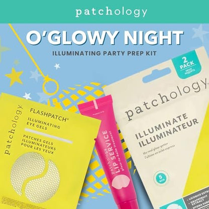 Patchology O' Glowy Night: Party Prep Set - Brightening Face, Eye & Lip Masks for Instant Glow, Vitamin C Sheet Mask, Under Eye Patches plus Rose Lip Mask with Resveratrol