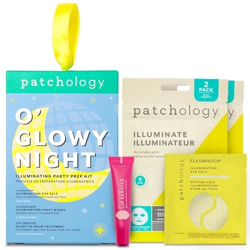 Patchology O' Glowy Night: Party Prep Set - Brightening Face, Eye & Lip Masks for Instant Glow, Vitamin C Sheet Mask, Under Eye Patches plus Rose Lip Mask with Resveratrol - görsel 2