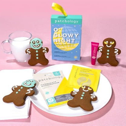 Patchology O' Glowy Night: Party Prep Set - Brightening Face, Eye & Lip Masks for Instant Glow, Vitamin C Sheet Mask, Under Eye Patches plus Rose Lip Mask with Resveratrol