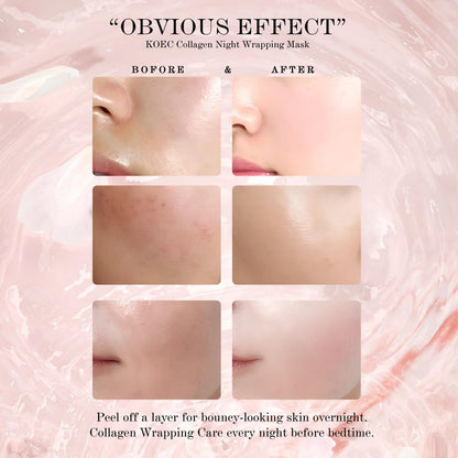 LOYOTICE Collagen Overnight Wrapping Peel Off Facial Mask - Hydrates, Tightens, Reduces Sagging, Restores Elasticity & Hydration Care with Brush (2.54 fl.oz)