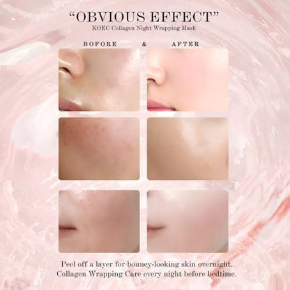 LOYOTICE Collagen Overnight Wrapping Peel Off Facial Mask - Hydrates, Tightens, Reduces Sagging, Restores Elasticity & Hydration Care with Brush (2.54 fl.oz)