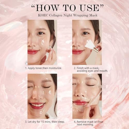 LOYOTICE Collagen Overnight Wrapping Peel Off Facial Mask - Hydrates, Tightens, Reduces Sagging, Restores Elasticity & Hydration Care with Brush (2.54 fl.oz)