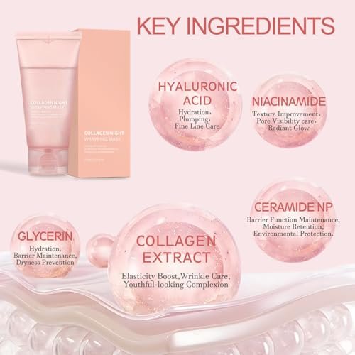 LOYOTICE Collagen Overnight Wrapping Peel Off Facial Mask - Hydrates, Tightens, Reduces Sagging, Restores Elasticity & Hydration Care with Brush (2.54 fl.oz) - görsel 12