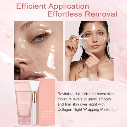 LOYOTICE Collagen Overnight Wrapping Peel Off Facial Mask - Hydrates, Tightens, Reduces Sagging, Restores Elasticity & Hydration Care with Brush (2.54 fl.oz) - görsel 6