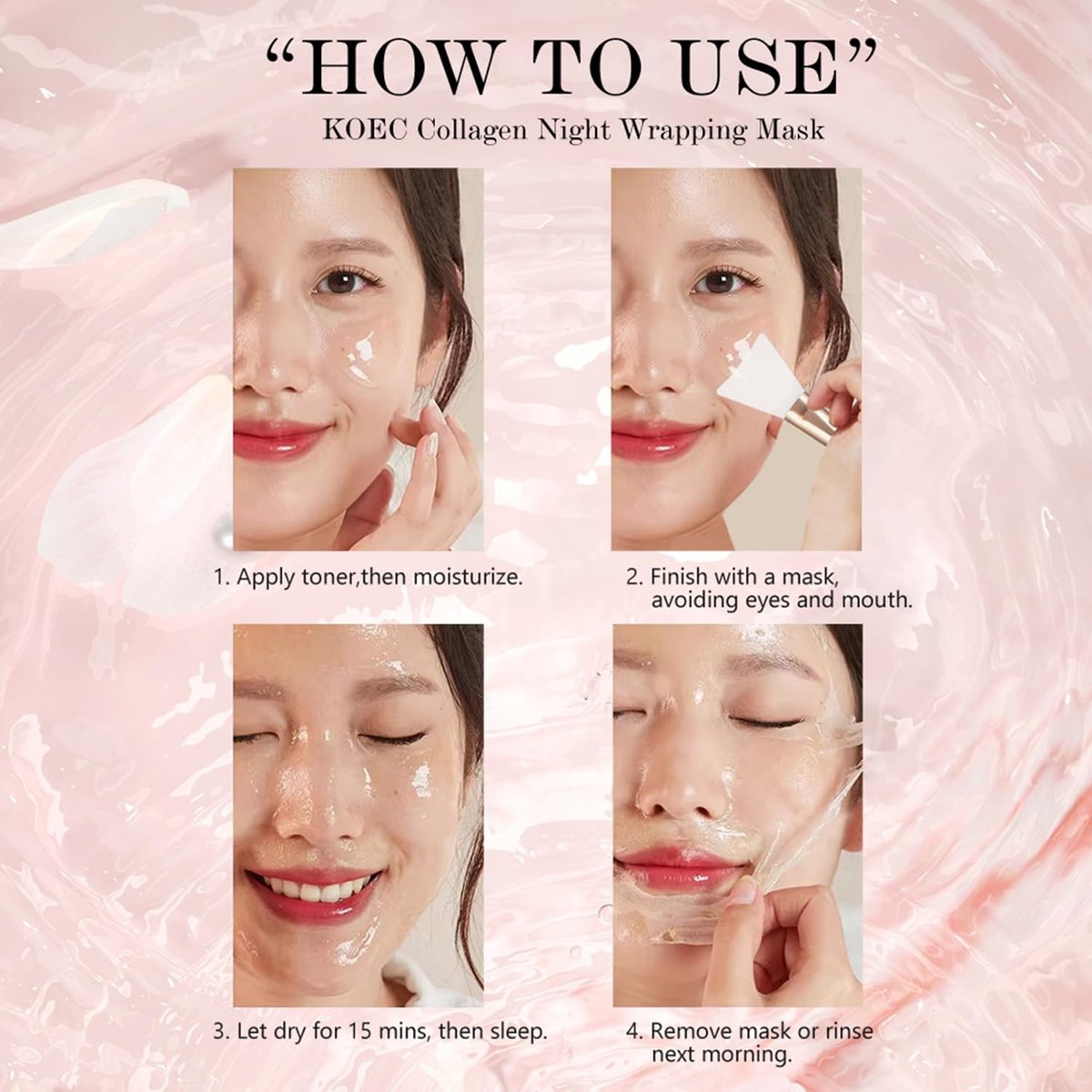 LOYOTICE Collagen Overnight Wrapping Peel Off Facial Mask - Hydrates, Tightens, Reduces Sagging, Restores Elasticity & Hydration Care with Brush (2.54 fl.oz) - görsel 13