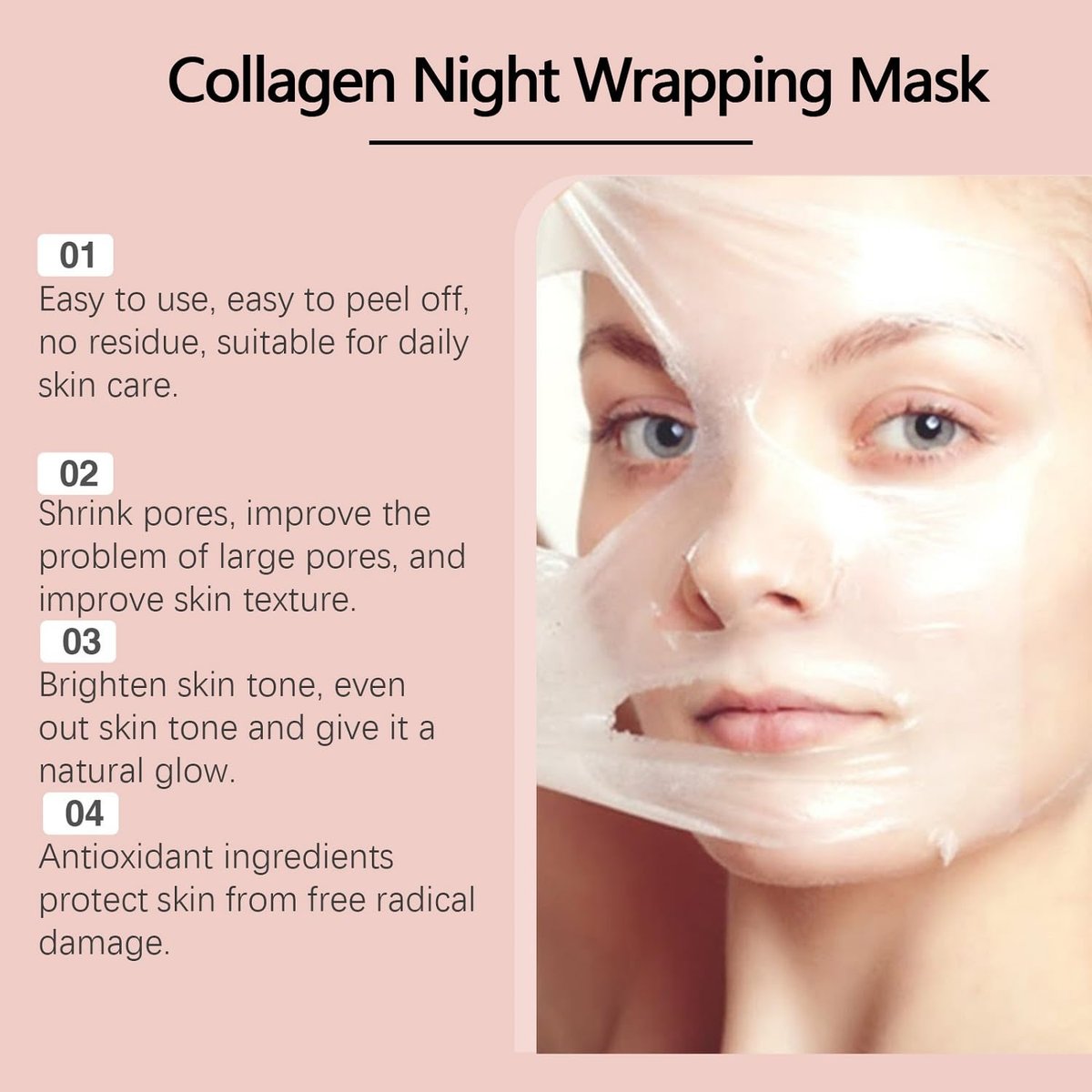 LOYOTICE Collagen Overnight Wrapping Peel Off Facial Mask - Hydrates, Tightens, Reduces Sagging, Restores Elasticity & Hydration Care with Brush (2.54 fl.oz) - görsel 7