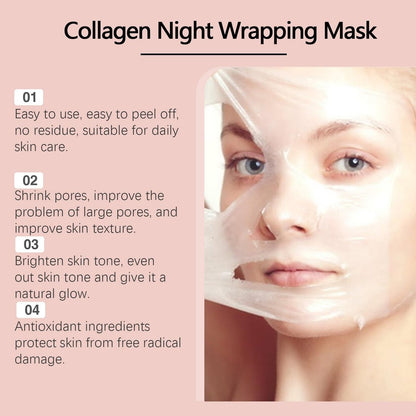 LOYOTICE Collagen Overnight Wrapping Peel Off Facial Mask - Hydrates, Tightens, Reduces Sagging, Restores Elasticity & Hydration Care with Brush (2.54 fl.oz)