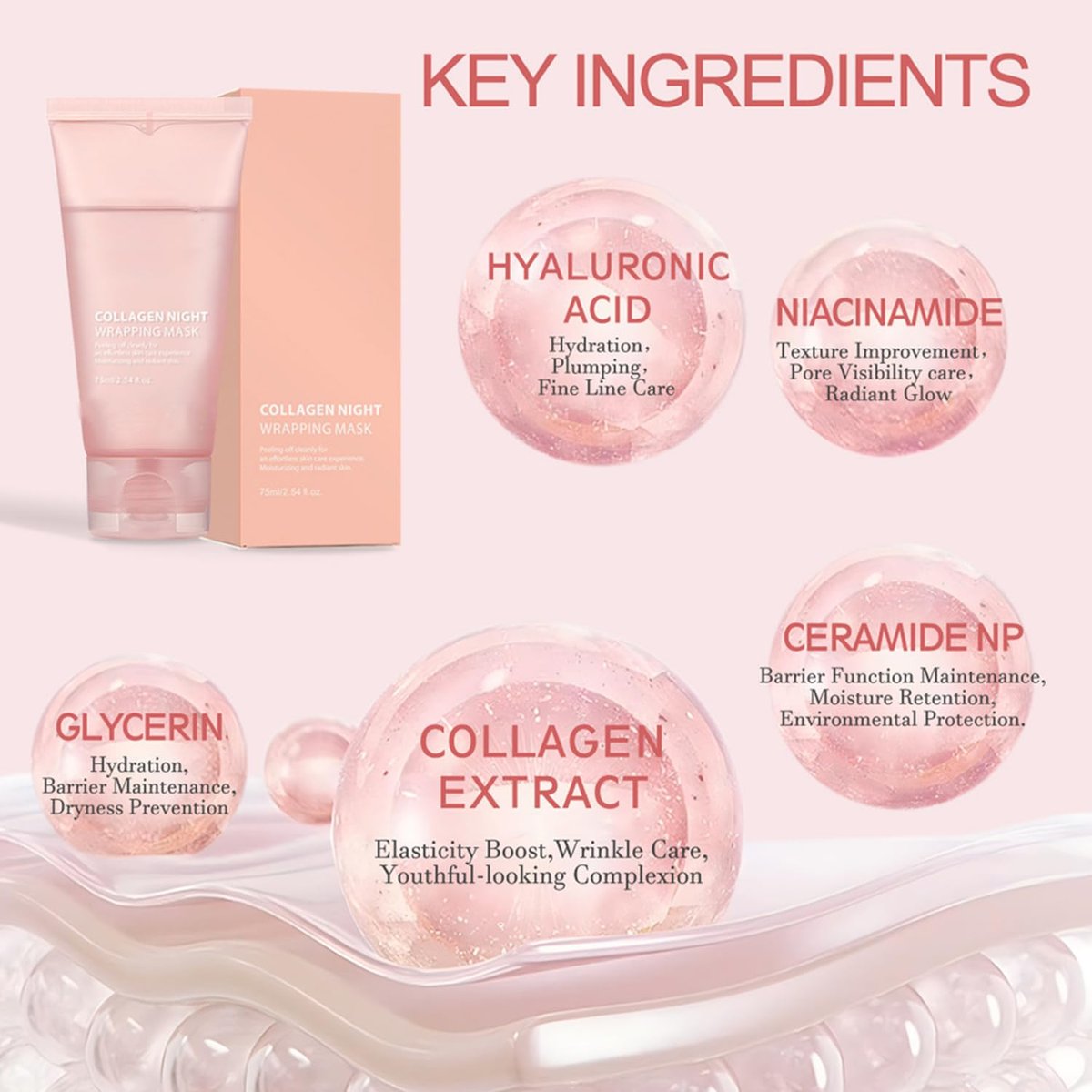 LOYOTICE Collagen Overnight Wrapping Peel Off Facial Mask - Hydrates, Tightens, Reduces Sagging, Restores Elasticity & Hydration Care with Brush (2.54 fl.oz) - görsel 11