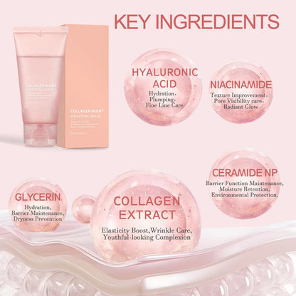 LOYOTICE Collagen Overnight Wrapping Peel Off Facial Mask - Hydrates, Tightens, Reduces Sagging, Restores Elasticity & Hydration Care with Brush (2.54 fl.oz)