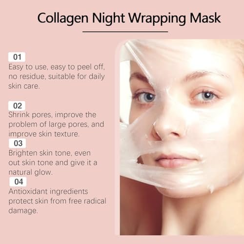 LOYOTICE Collagen Overnight Wrapping Peel Off Facial Mask - Hydrates, Tightens, Reduces Sagging, Restores Elasticity & Hydration Care with Brush (2.54 fl.oz) - görsel 8