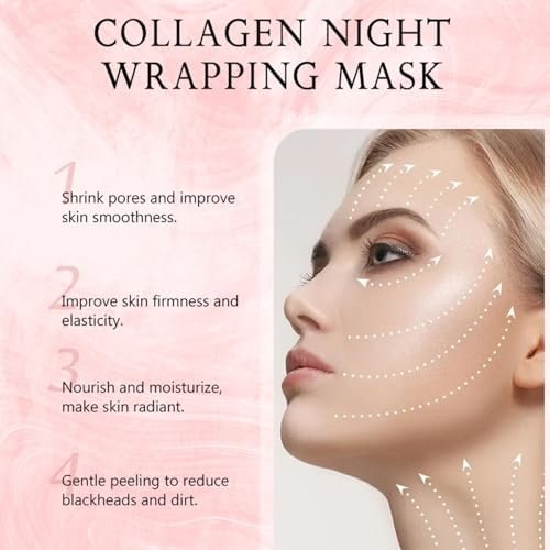LOYOTICE Collagen Overnight Wrapping Peel Off Facial Mask - Hydrates, Tightens, Reduces Sagging, Restores Elasticity & Hydration Care with Brush (2.54 fl.oz) - görsel 4