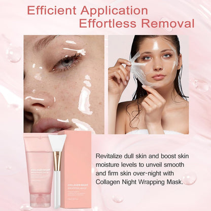 LOYOTICE Collagen Overnight Wrapping Peel Off Facial Mask - Hydrates, Tightens, Reduces Sagging, Restores Elasticity & Hydration Care with Brush (2.54 fl.oz)