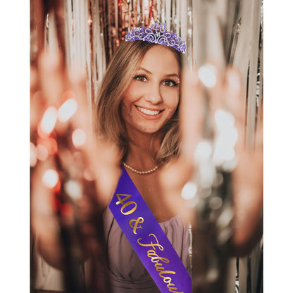 Ondder Purple 40th Birthday Tiara and Sash for Women - 40 & Fabulous Crown Set - Fashion Headband - Costume Circlet (2 Count)