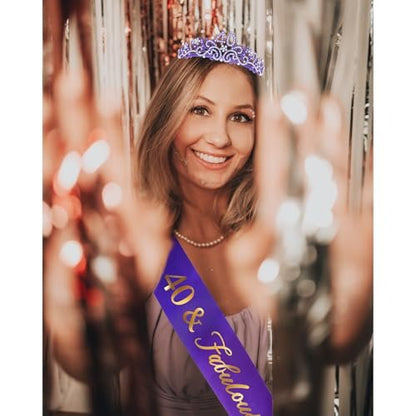 Ondder Purple 40th Birthday Tiara and Sash for Women - 40 & Fabulous Crown Set - Fashion Headband - Costume Circlet (2 Count)