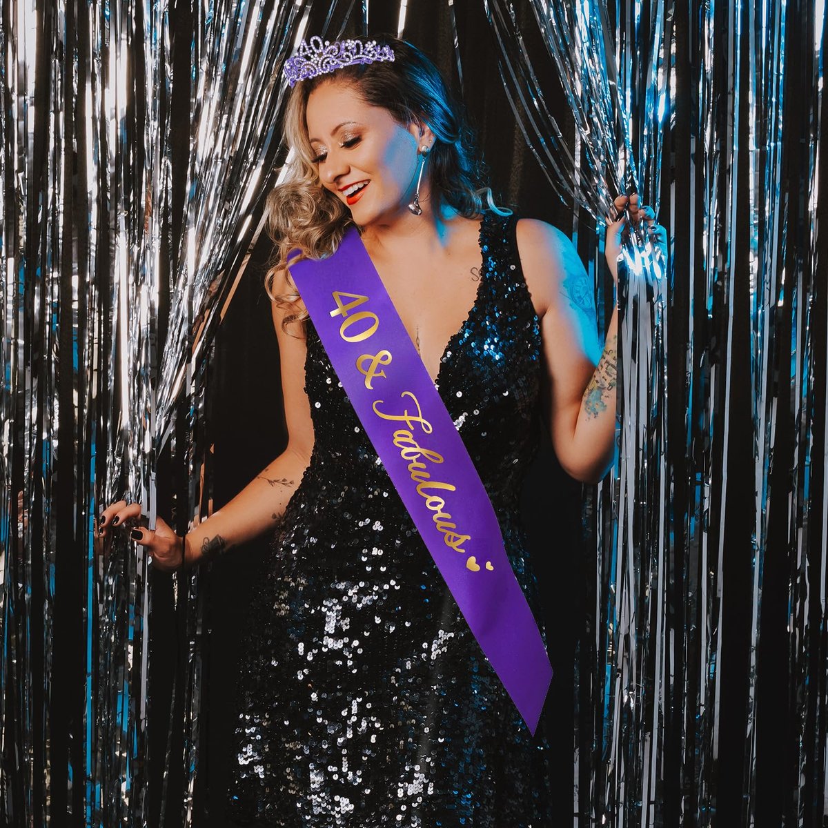 Ondder Purple 40th Birthday Tiara and Sash for Women - 40 & Fabulous Crown Set - Fashion Headband - Costume Circlet (2 Count) - görsel 9