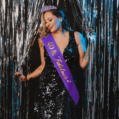 Ondder Purple 40th Birthday Tiara and Sash for Women - 40 & Fabulous Crown Set - Fashion Headband - Costume Circlet (2 Count)