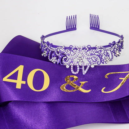 Ondder Purple 40th Birthday Tiara and Sash for Women - 40 & Fabulous Crown Set - Fashion Headband - Costume Circlet (2 Count)