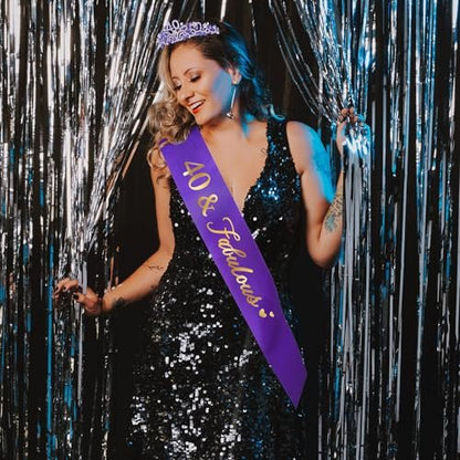 Ondder Purple 40th Birthday Tiara and Sash for Women - 40 & Fabulous Crown Set - Fashion Headband - Costume Circlet (2 Count)