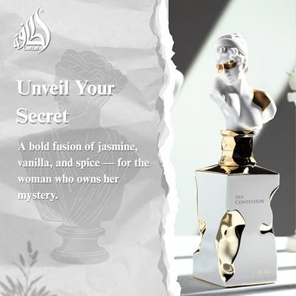 Lattafa Her Confession Eau de Parfum for Women - Vanilla, Floral, Amber, Musk - Long-Lasting 3.4 oz (100 ml) Avelisse
