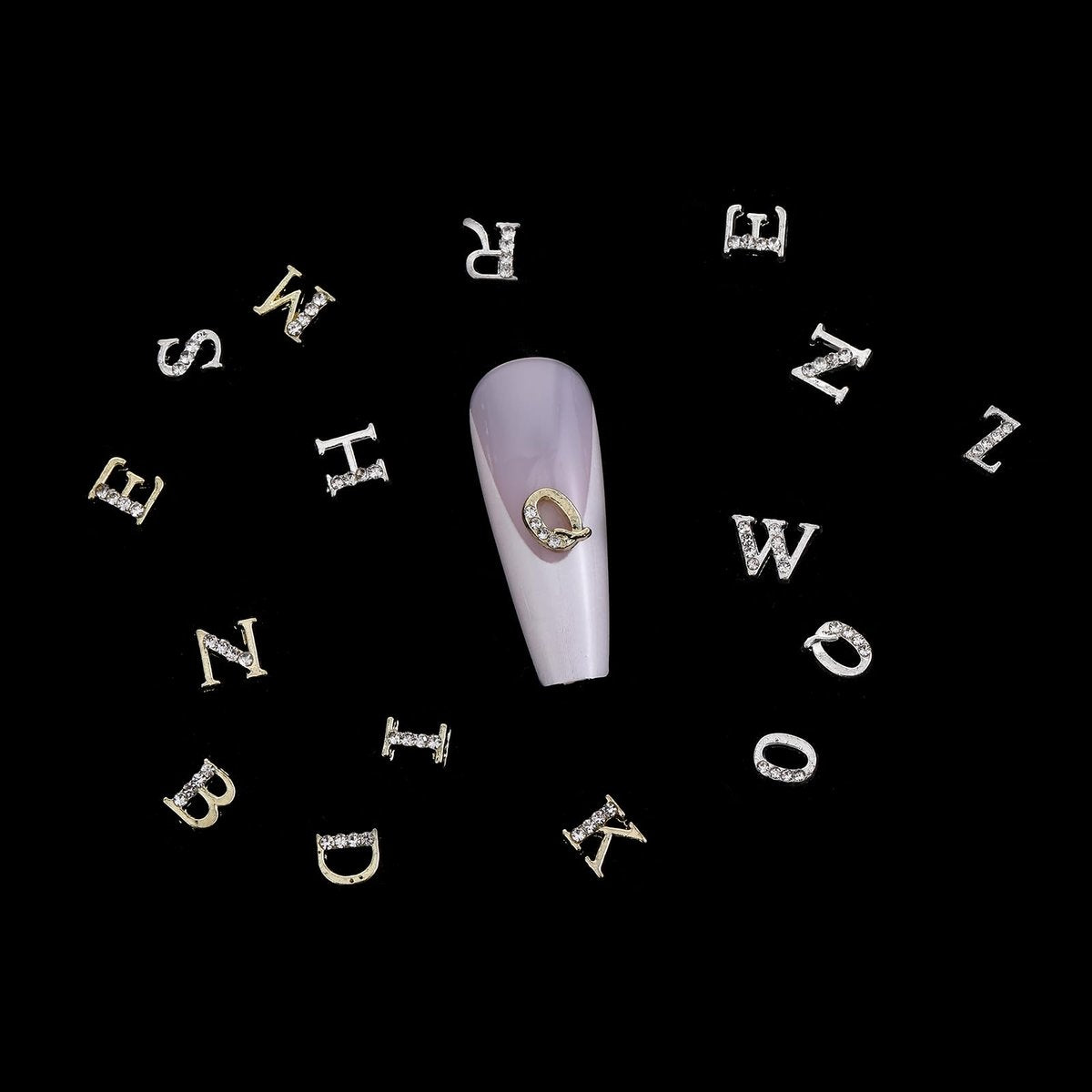 104 Pcs Rhinestone Letters Nail Studs - Alphabet Nail Charms in Silver & Gold for Y2K Nail Art, Manicure Supplies - görsel 13