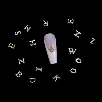 104 Pcs Rhinestone Letters Nail Studs - Alphabet Nail Charms in Silver & Gold for Y2K Nail Art, Manicure Supplies