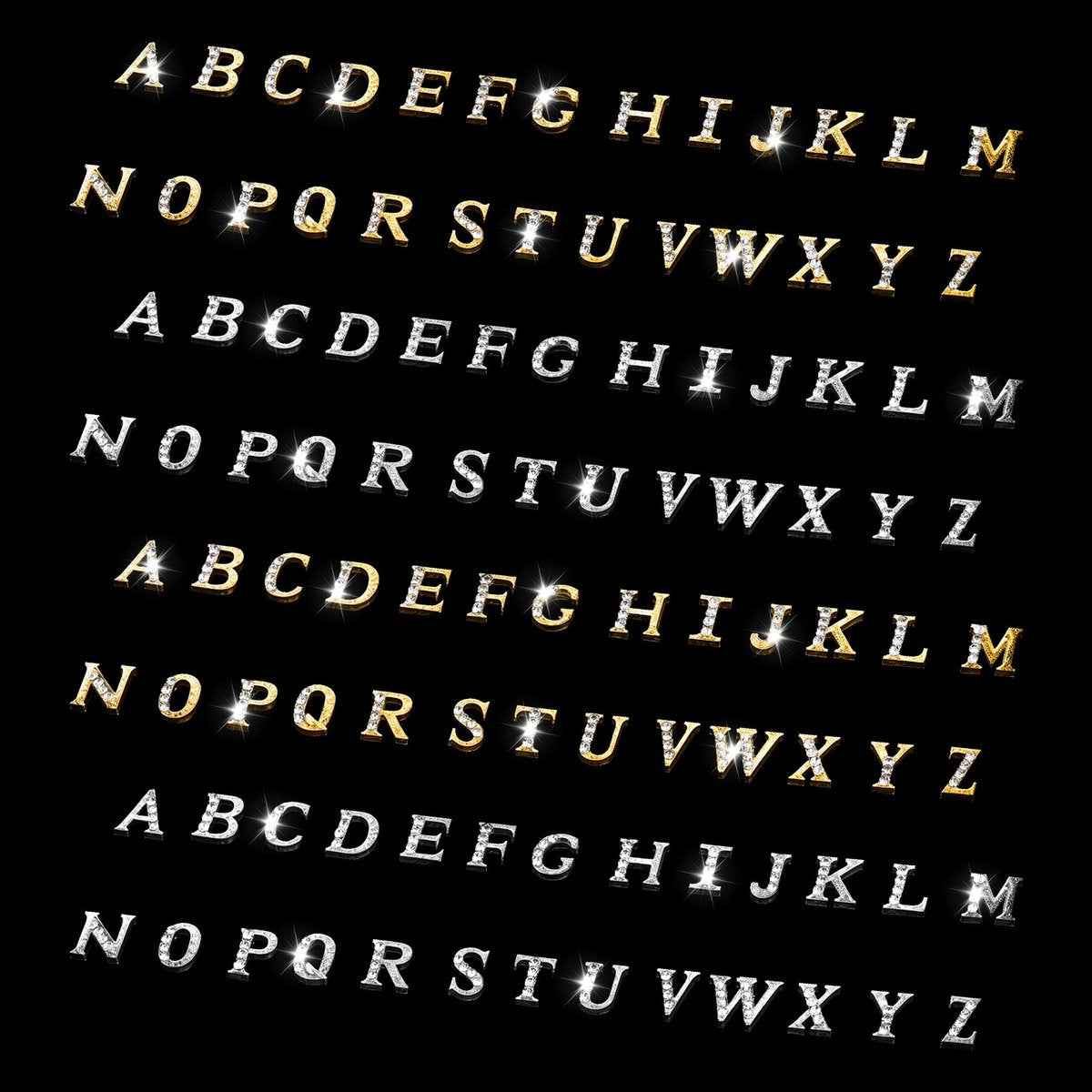 104 Pcs Rhinestone Letters Nail Studs - Alphabet Nail Charms in Silver & Gold for Y2K Nail Art, Manicure Supplies - görsel 1