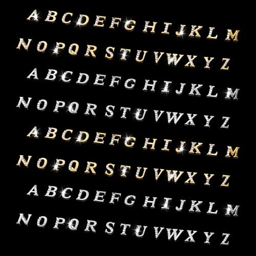 104 Pcs Rhinestone Letters Nail Studs - Alphabet Nail Charms in Silver & Gold for Y2K Nail Art, Manicure Supplies - görsel 2