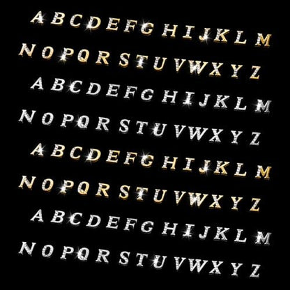 104 Pcs Rhinestone Letters Nail Studs - Alphabet Nail Charms in Silver & Gold for Y2K Nail Art, Manicure Supplies