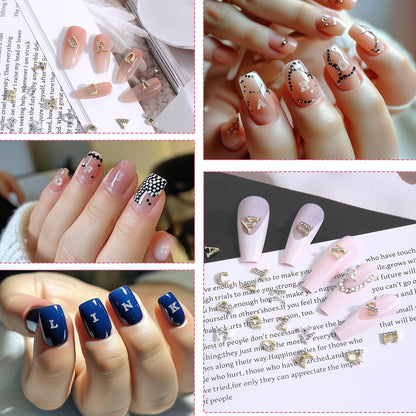 104 Pcs Rhinestone Letters Nail Studs - Alphabet Nail Charms in Silver & Gold for Y2K Nail Art, Manicure Supplies
