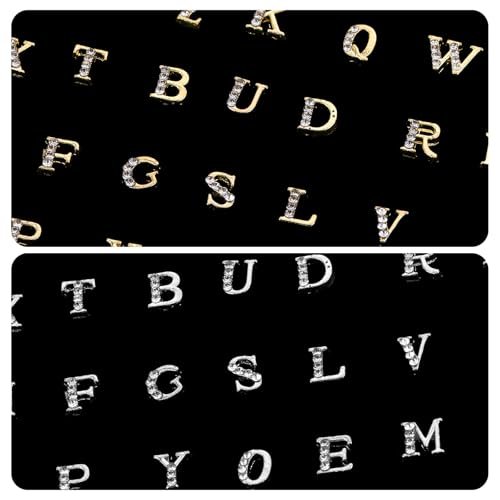 104 Pcs Rhinestone Letters Nail Studs - Alphabet Nail Charms in Silver & Gold for Y2K Nail Art, Manicure Supplies - görsel 12